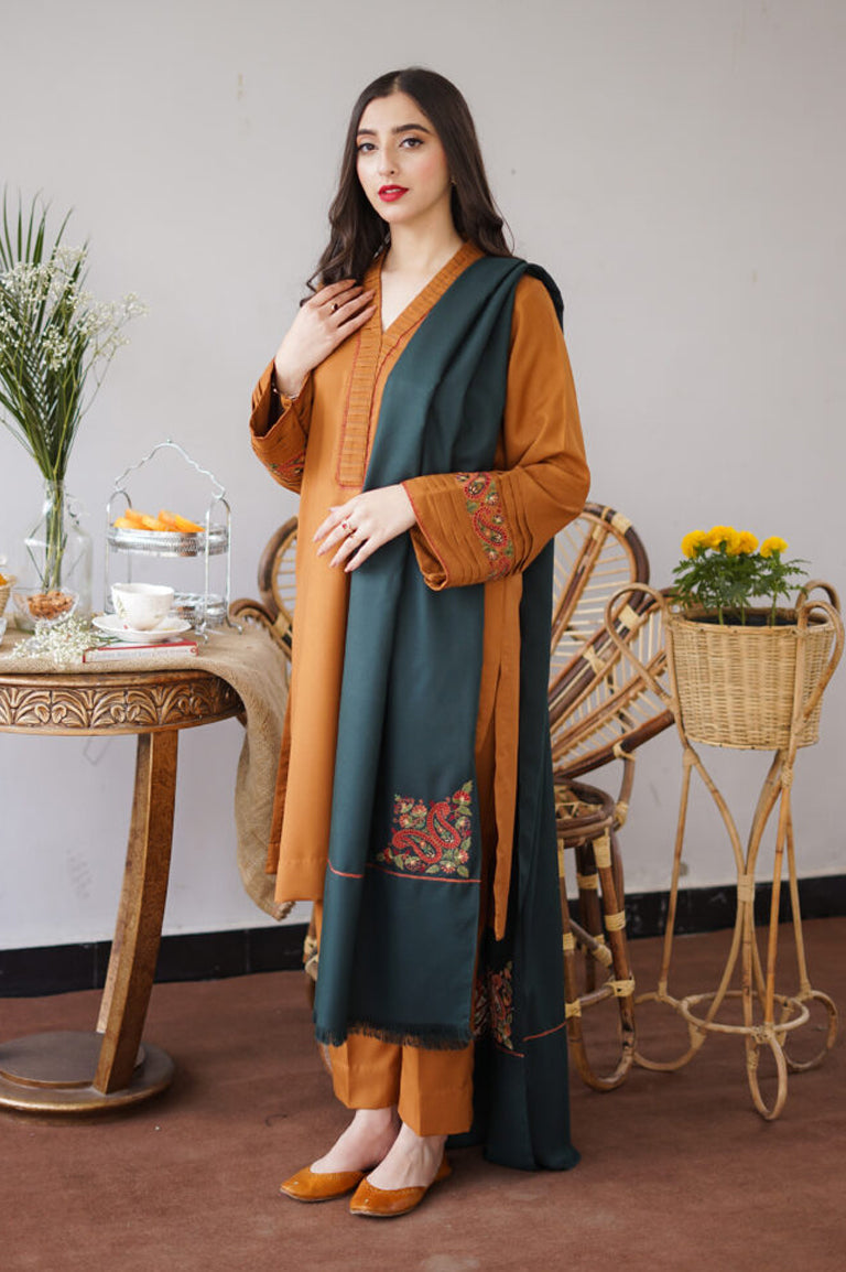 AISLING - 3PC DHANAK EMBROIDERED SHIRT WITH DHANAK EMBROIDERED DUAPATTA AND TROUSER-