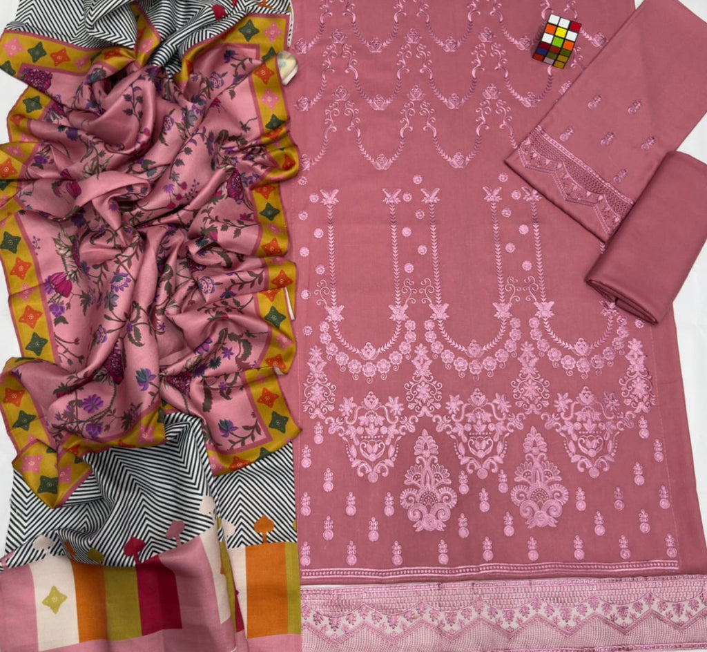 3PC Lawn Heavy Embroidered Shirt & Silk Digital Printed Dupatta.