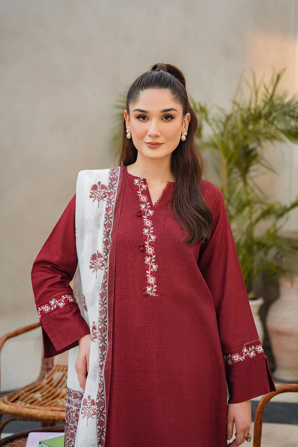 ZIVA - 3PC LAWB EMBROIDERED SHIRT WITH MANAAR PRINTED DUPATTA AND TROUSER
