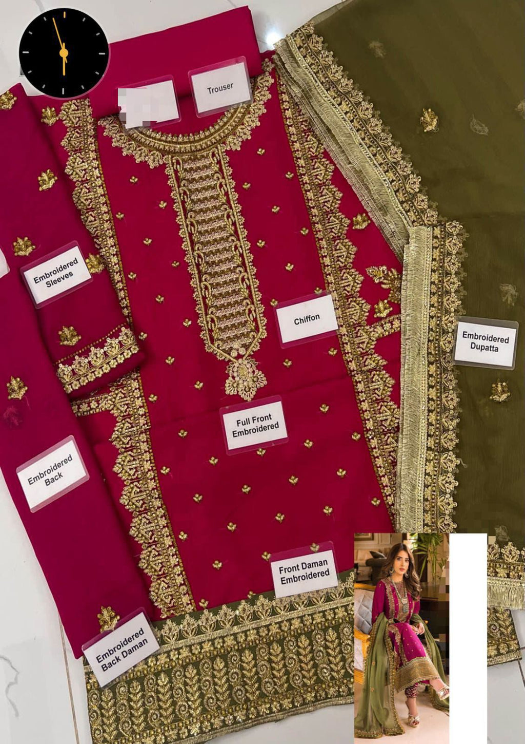 ASIM JOFA EMBROIDERED SILK 3 PCS