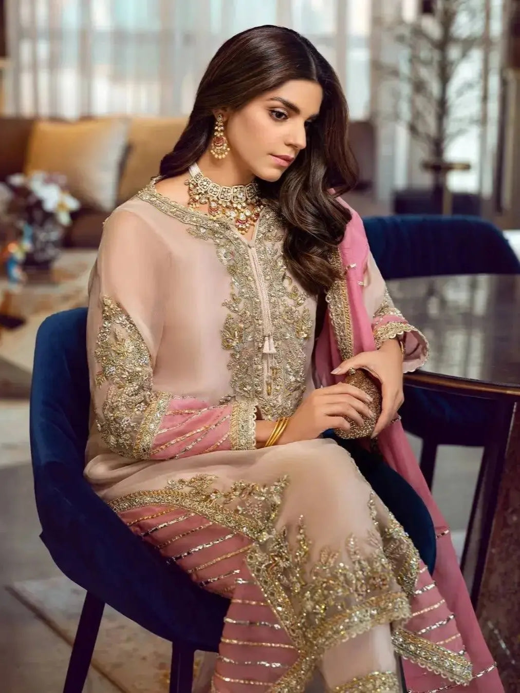 Sara Rohail Asghar Organza Embroidered Hand Emblishment Collection SRA PEACH NOUVEAU
