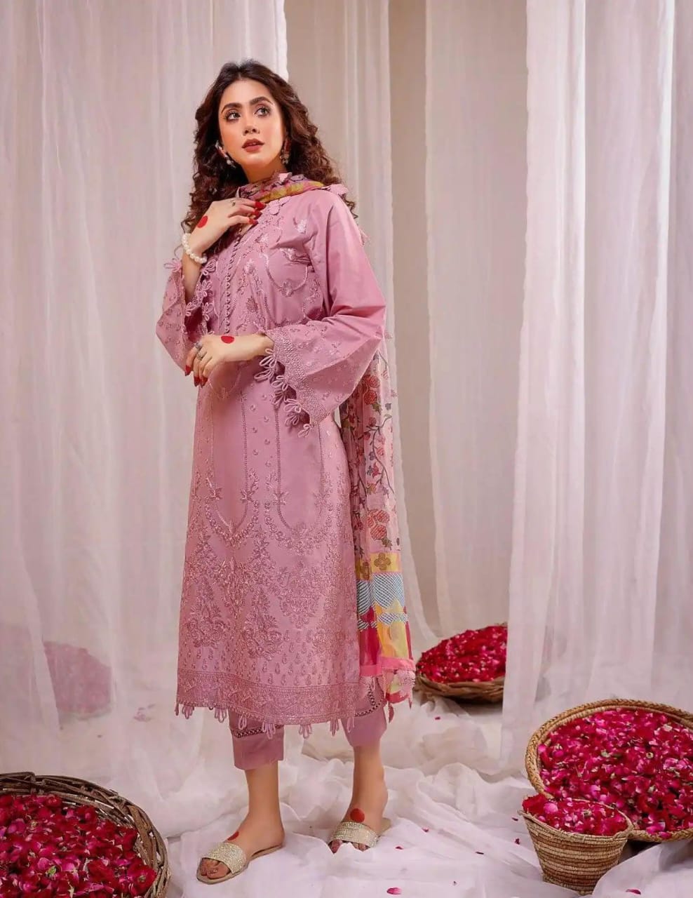 3PC Lawn Heavy Embroidered Shirt & Silk Digital Printed Dupatta.