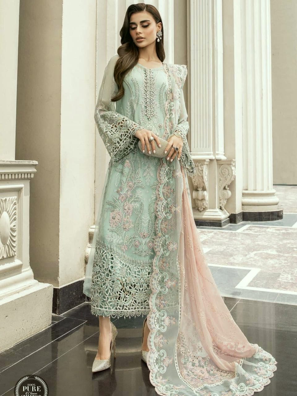 Maria B Embroidered Chiffon Suits Unstitched 4 Piece MB23SC D4 - Luxury Collection