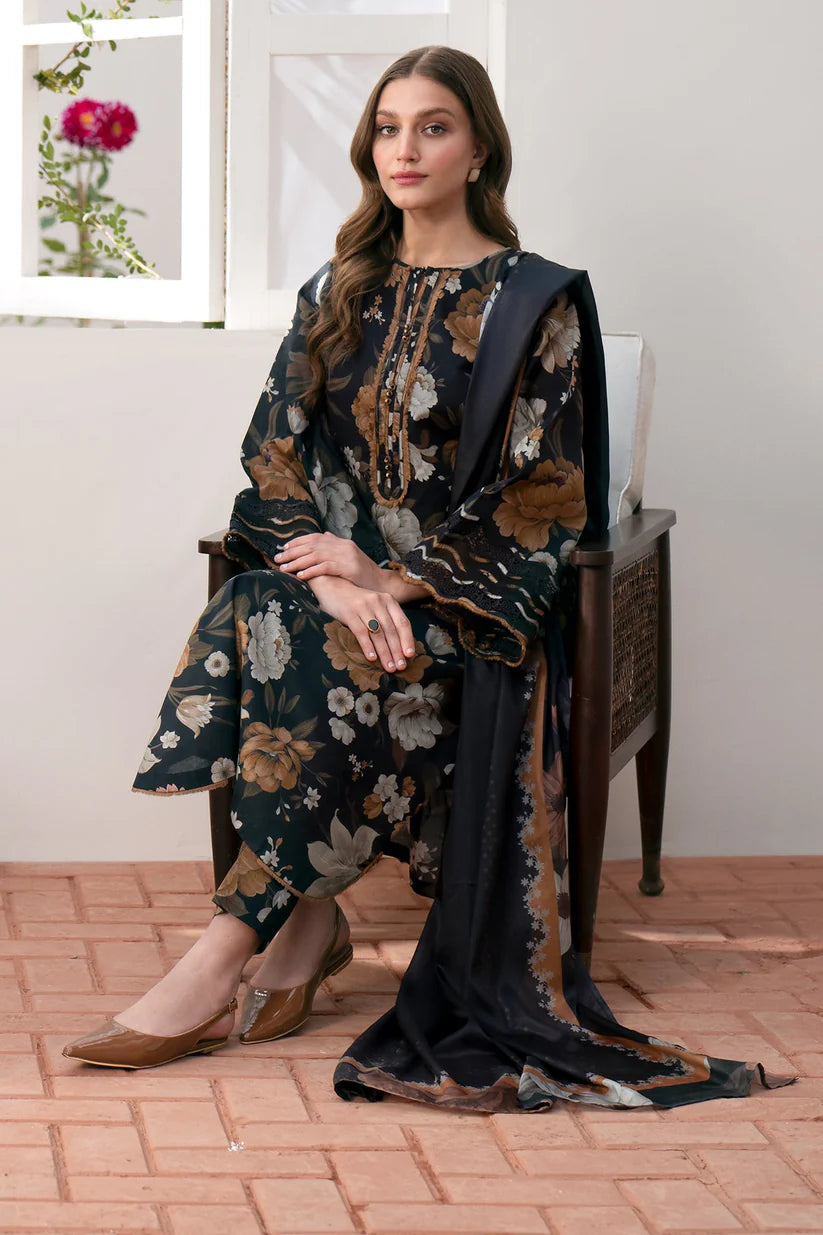 BAROQUE-3PC LAWN PRINTED SHIRT WITH CHIFFON PRINT DUPATTA AND PRINT TROUSER