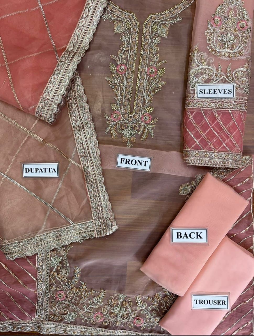 Sara Rohail Asghar Organza Embroidered Hand Emblishment Collection SRA PEACH NOUVEAU