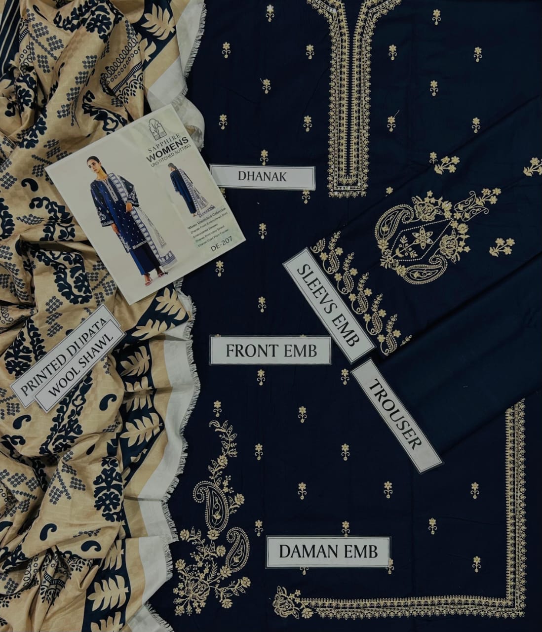 3 Piece - Embroidered Cotton Jacquard Suit