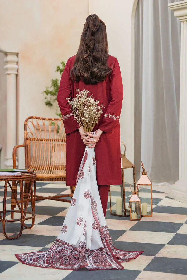 ZIVA - 3PC LAWB EMBROIDERED SHIRT WITH MANAAR PRINTED DUPATTA AND TROUSER