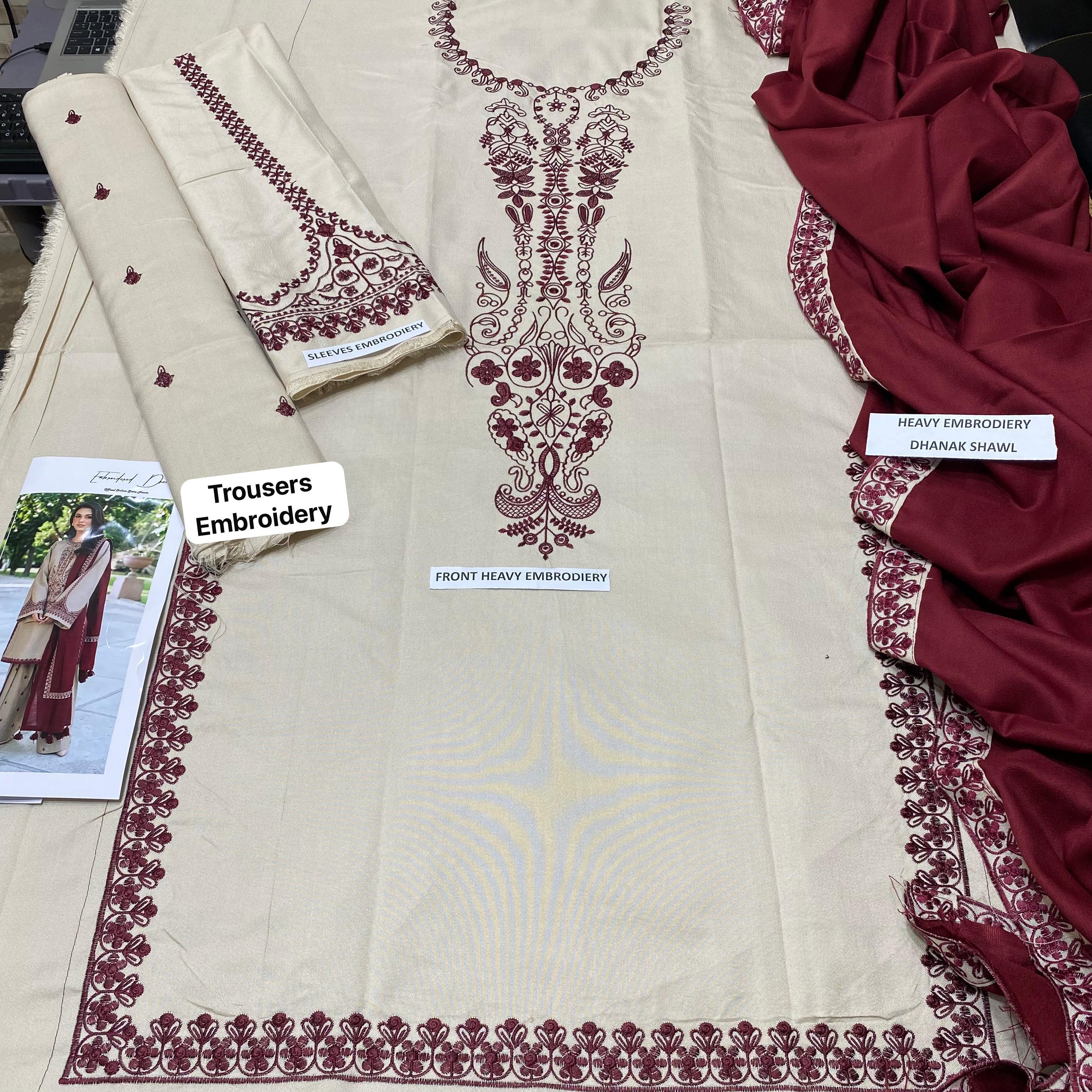 Baroque - 3PC (Unstitched) Dhanak Embroidered Suit - GKA7126