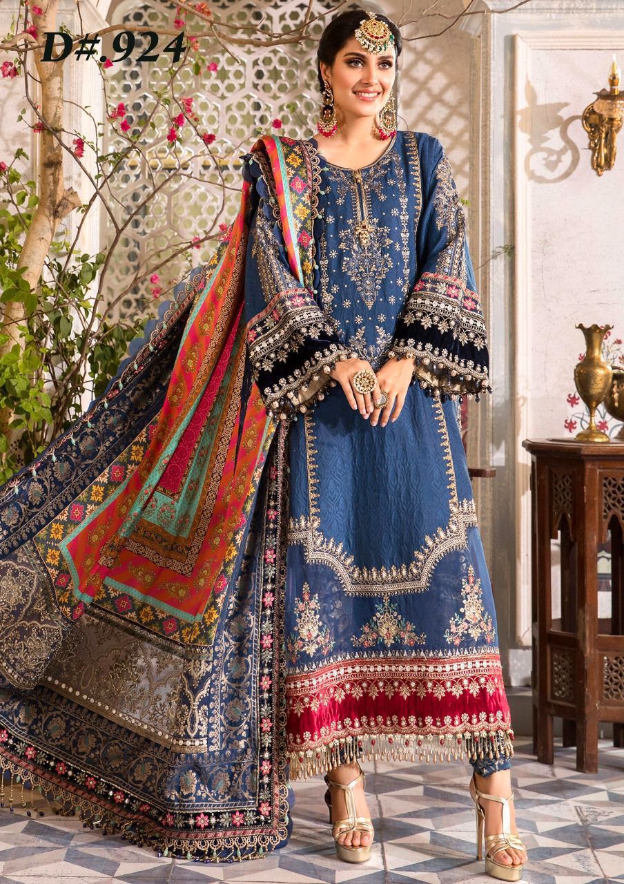 Maria.B Embroidered MIDNIGHT BLUE / Maroon Pure Lawn 3 pc - 08237