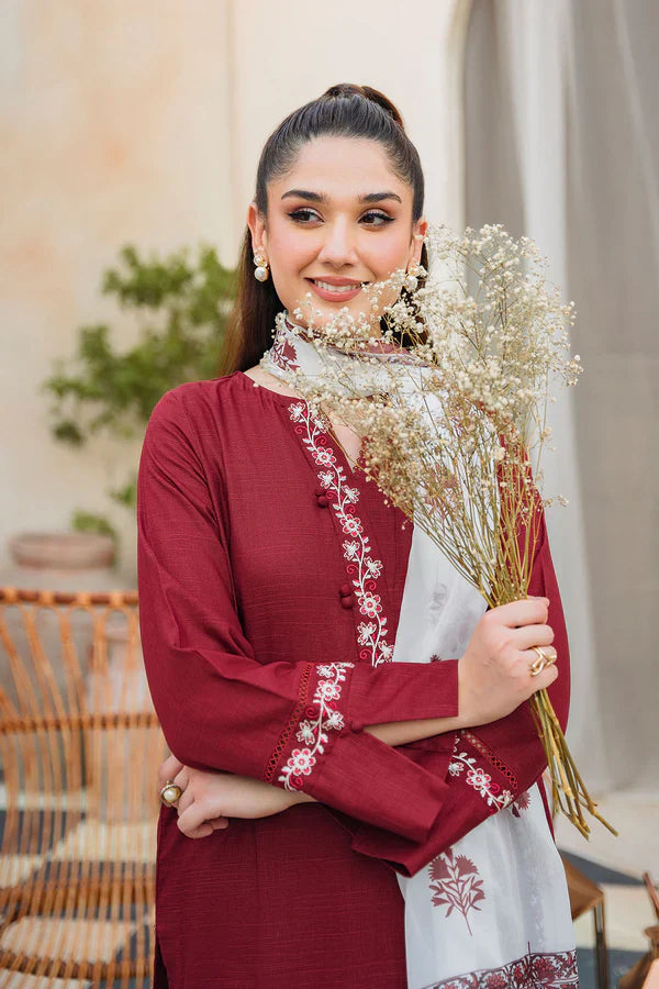 ZIVA - 3PC LAWB EMBROIDERED SHIRT WITH MANAAR PRINTED DUPATTA AND TROUSER