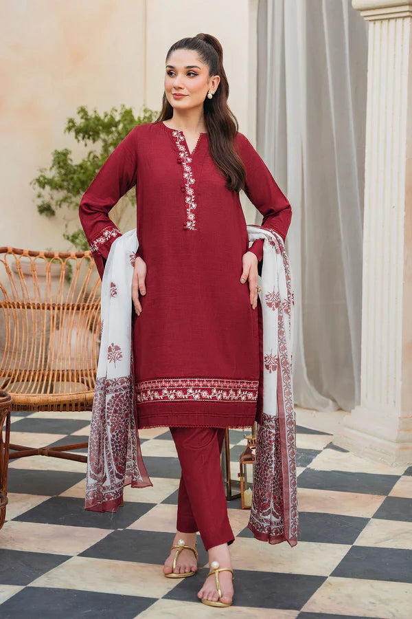 ZIVA - 3PC LAWB EMBROIDERED SHIRT WITH MANAAR PRINTED DUPATTA AND TROUSER