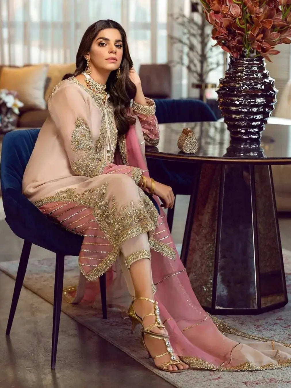 Sara Rohail Asghar Organza Embroidered Hand Emblishment Collection SRA PEACH NOUVEAU