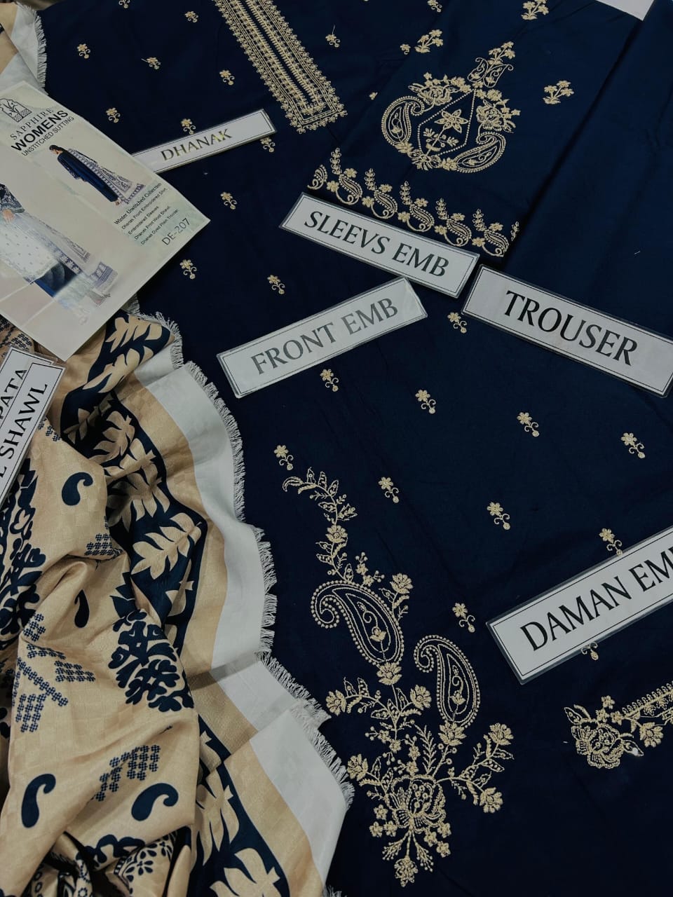 3 Piece - Embroidered Cotton Jacquard Suit