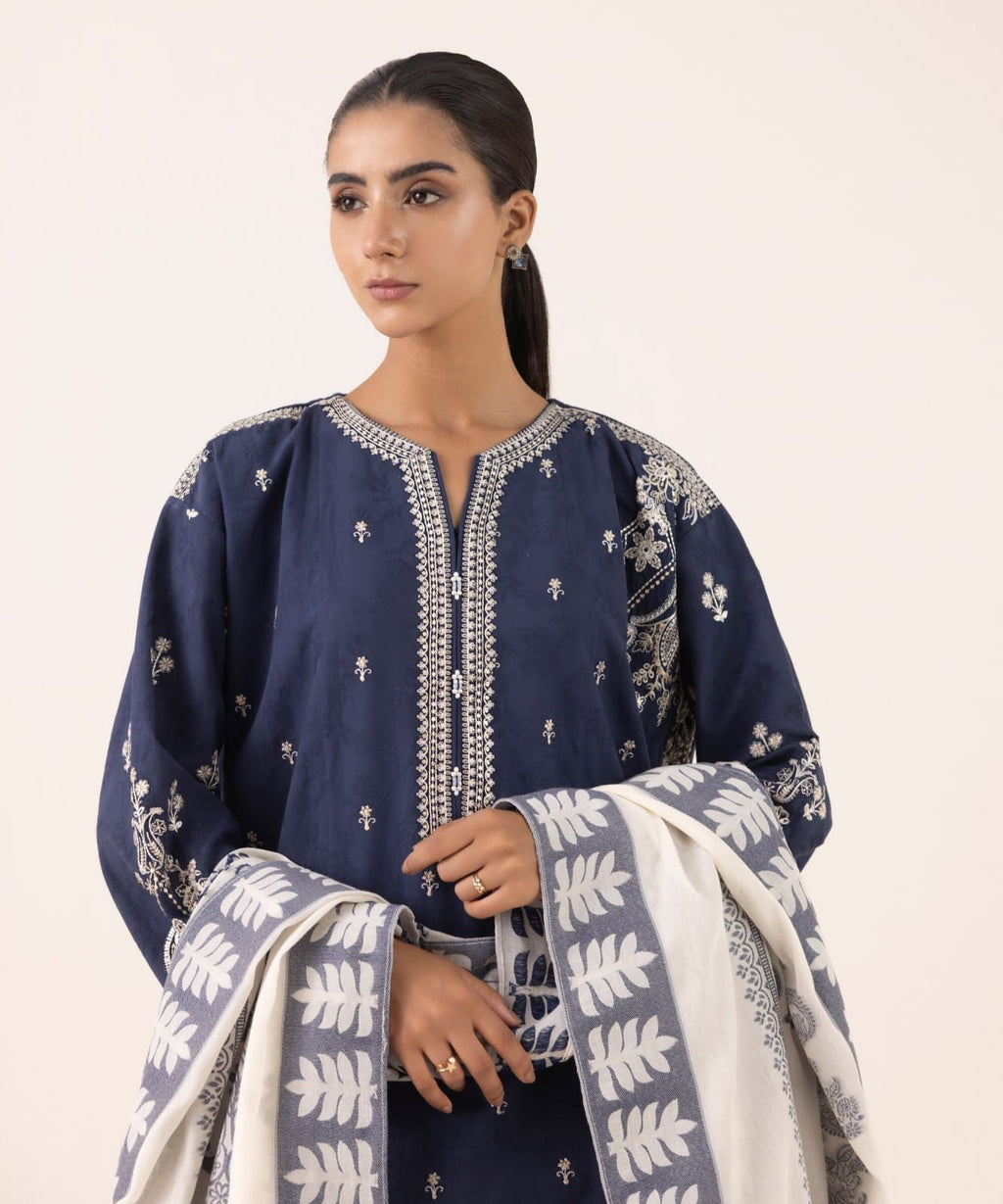 3 Piece - Embroidered Cotton Jacquard Suit