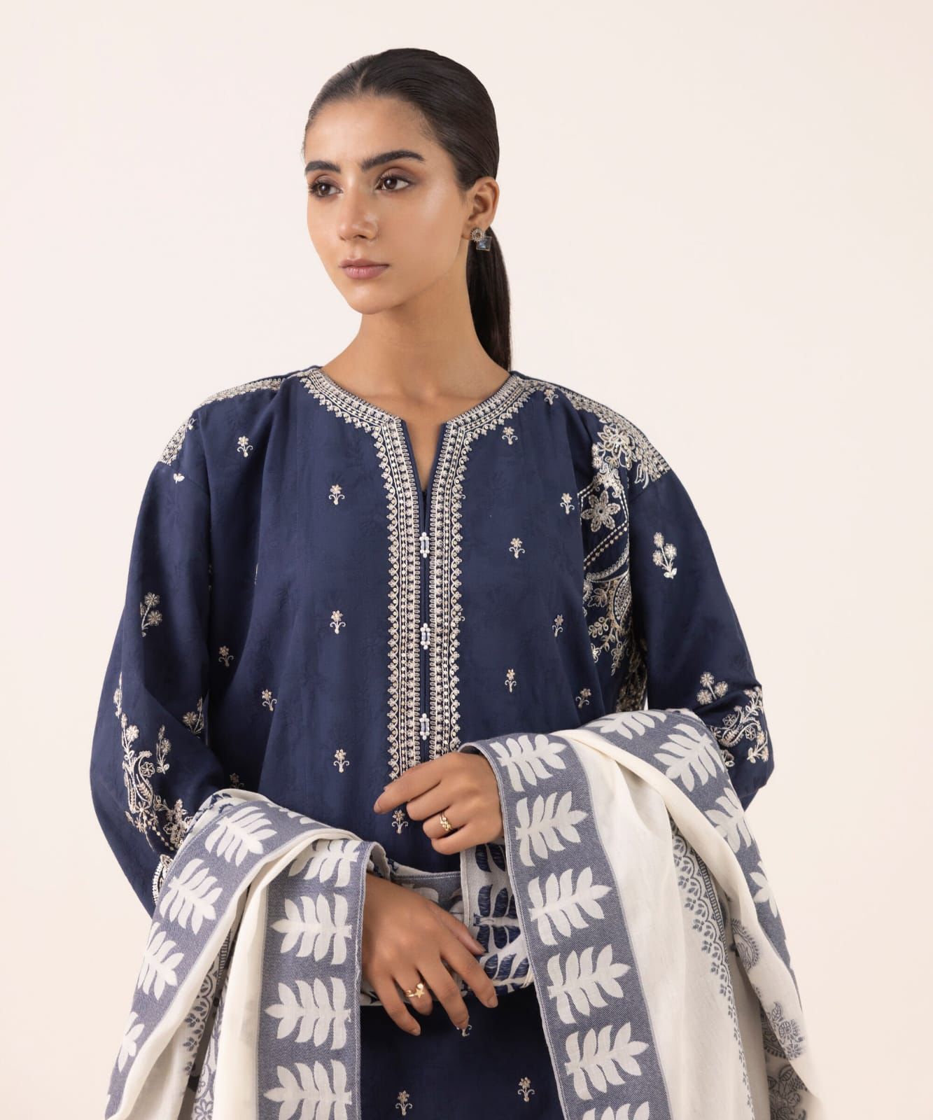 3 Piece - Embroidered Cotton Jacquard Suit