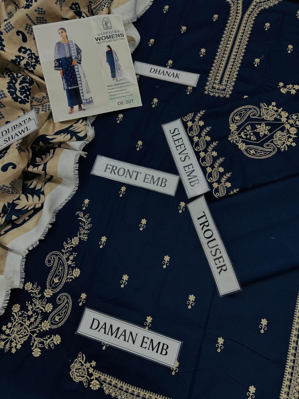 3 Piece - Embroidered Cotton Jacquard Suit