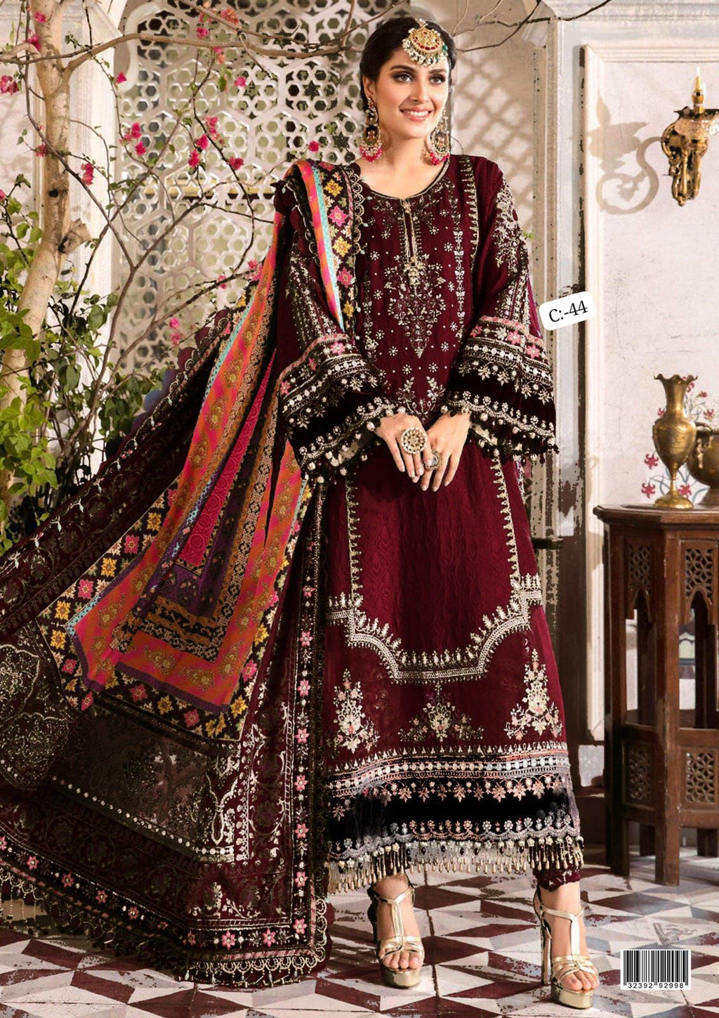 Maria.B Embroidered MIDNIGHT BLUE / Maroon Pure Lawn 3 pc - 08237